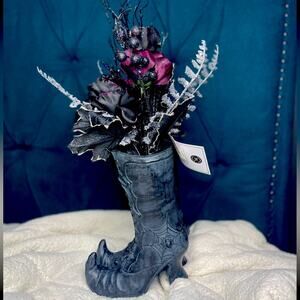 ⁀➷ Halloween Witch Boots Floral Rose Bouquet Gothic Decor